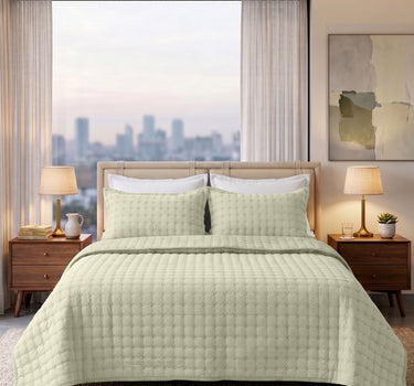 SOLACE 300GSM Cross Stitch Embroidered Quilt Bed Cover Set with 2 Pillow Covers – King Size