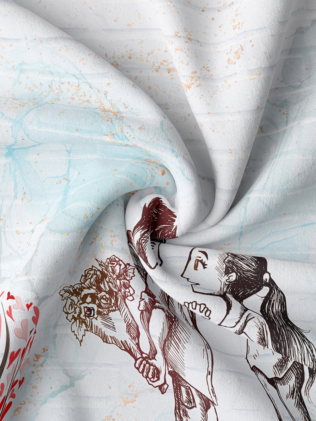 LABHAM Love Forever 200TC Natura Soft Pearl White Sketch Love Garden Print Bedsheet Set With 2 Matching Pillow Covers - King Size