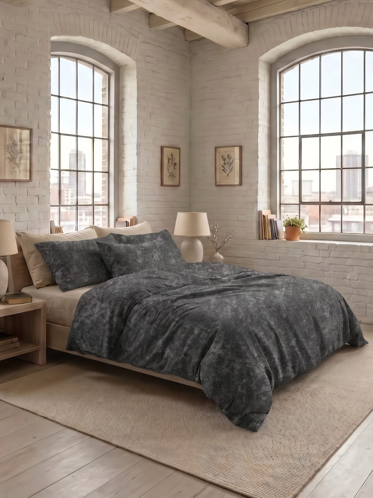 LABHAM Acid Wash 200TC Natura Soft Bedsheet Set With 2 Matching Pillow Covers - King Size