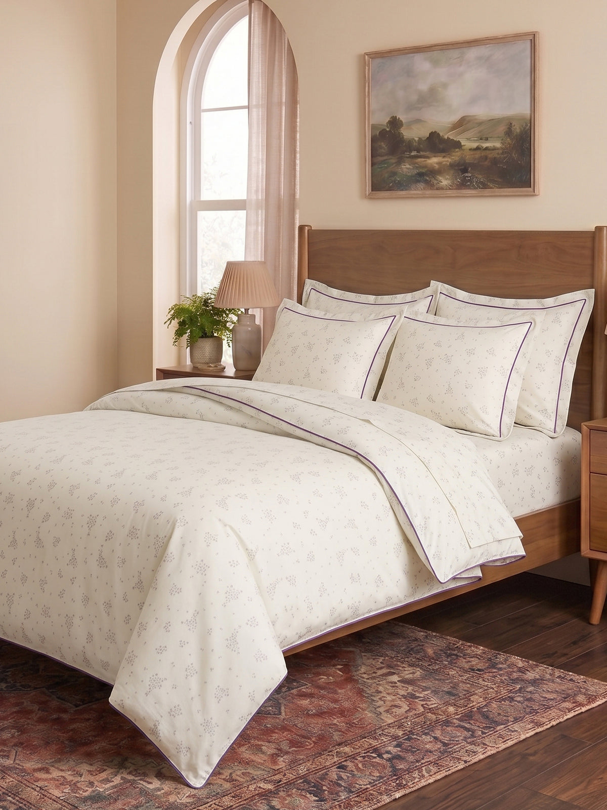 LABHAM Hemline 500TC 100% Cotton Printed King Size Bedsheet Set with 2 Matching Pillow Covers - King Size ( Mauve Meadow )