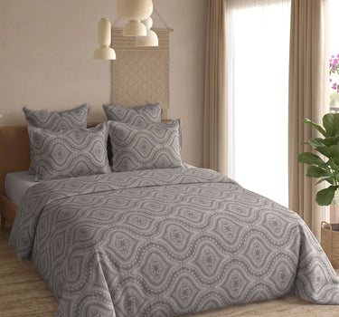 LABHAM Kadambari 300TC cotton king bedsheet in taupe — Moroccan ogee damask percale (view 3)