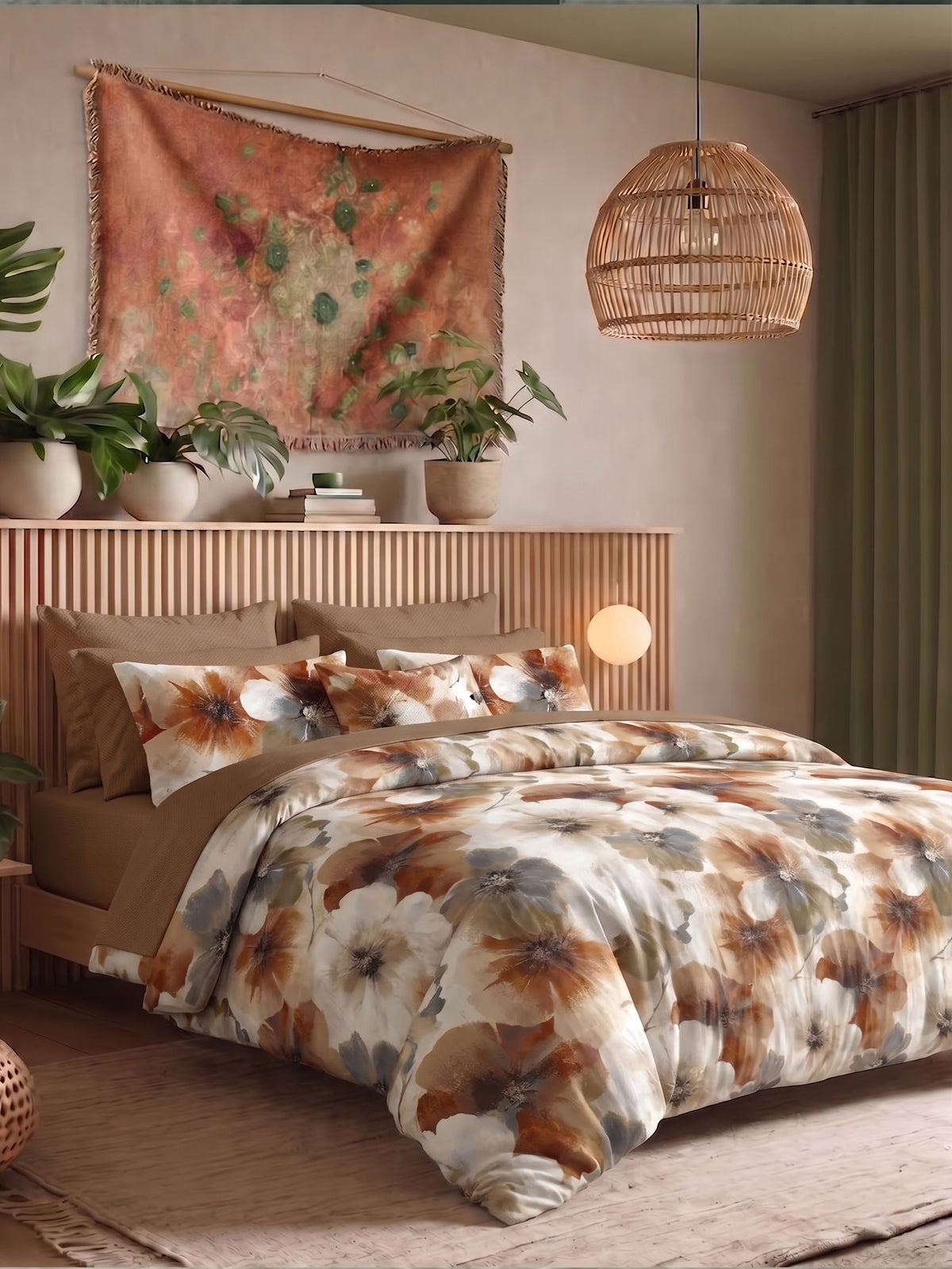 LABHAM Flora Fauna 200TC Natura Soft Bedsheet Set With 2 Matching Pillow Covers - King Size