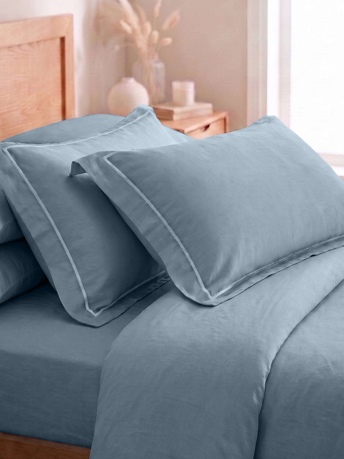 LABHAM 400TC 100% Bamboo King Size Bedsheet Set wit 2 Matching Pillow Covers - Cooling, Ultra Soft & Breathable - Blue