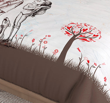 LABHAM Love Forever 200TC Natura Soft Pearl White Sketch Love Garden Print Bedsheet Set With 2 Matching Pillow Covers - King Size