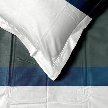 Manchester Fusion-300 TC King Size bedsheet Set  (Grey, White, Blue)