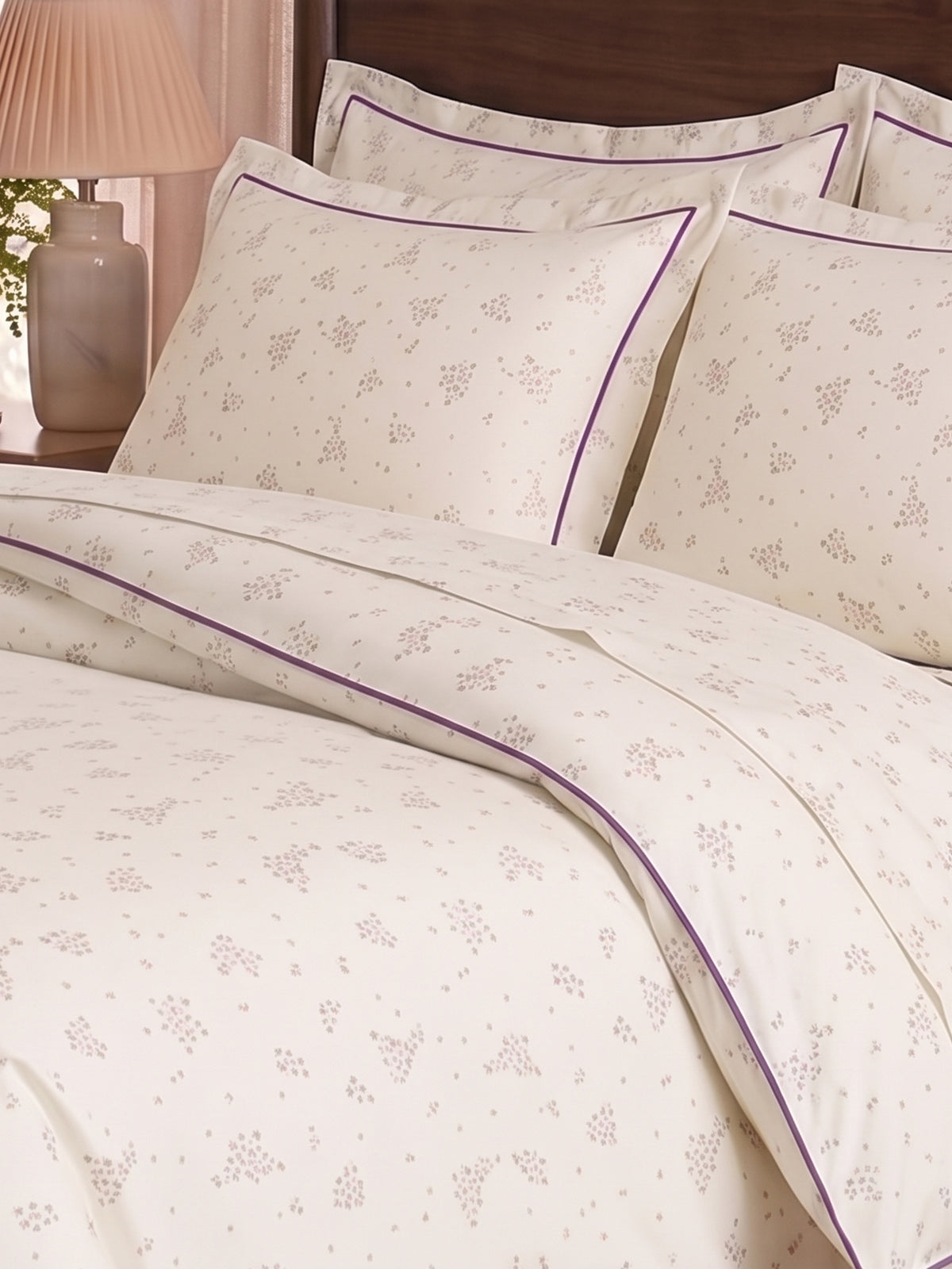 LABHAM Hemline 500TC 100% Cotton Printed King Size Bedsheet Set with 2 Matching Pillow Covers - King Size ( Mauve Meadow )
