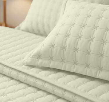 SOLACE 300GSM Cross Stitch Embroidered Quilt Bed Cover Set with 2 Pillow Covers – King Size