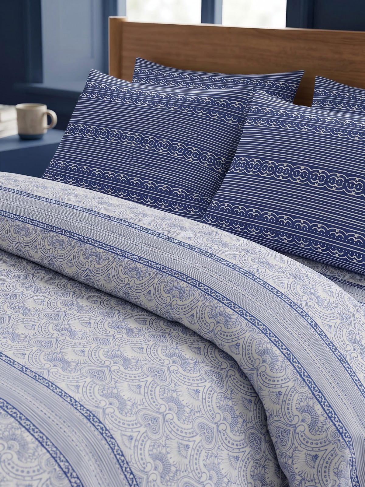 LABHAM Indigo 200TC Natura Soft Bedsheet Set With 2 Matching Pillow Covers - King Size