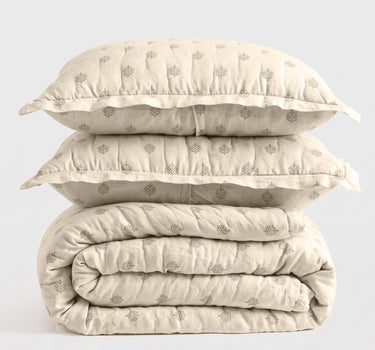 SERENITY 300GSM Multi Needle Motif Embroidered Quilt Bed Cover Set with 2 Pillow Covers – King Size