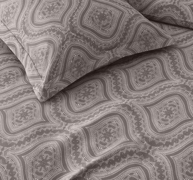 LABHAM Kadambari 300TC cotton king bedsheet in taupe — Moroccan ogee damask percale (view 4)