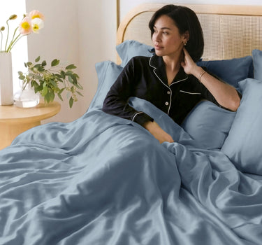 LABHAM 400TC 100% Bamboo King Size Bedsheet Set wit 2 Matching Pillow Covers - Cooling, Ultra Soft & Breathable - Blue