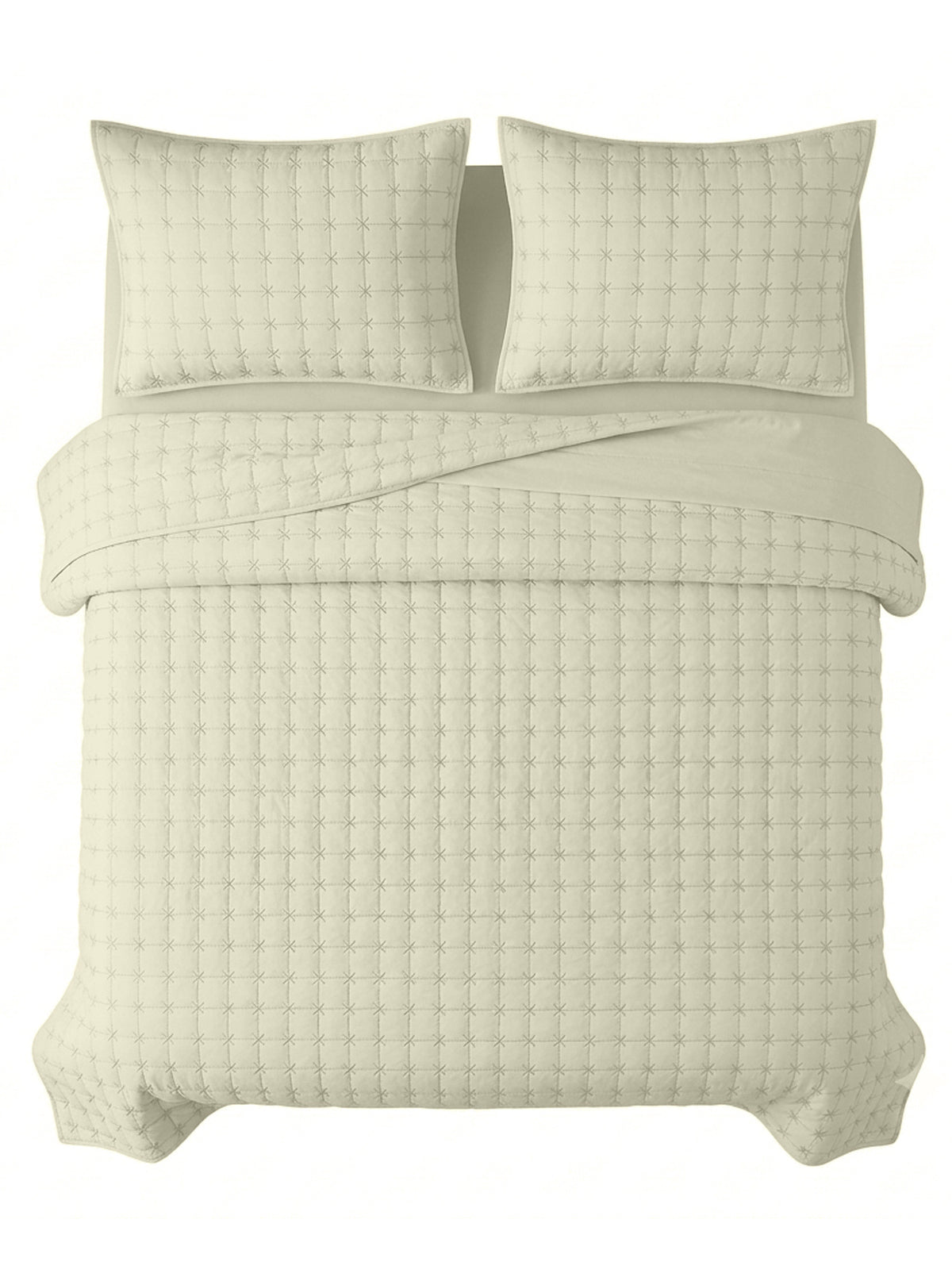 SOLACE 300GSM Cross Stitch Embroidered Quilt Bed Cover Set with 2 Pillow Covers – King Size