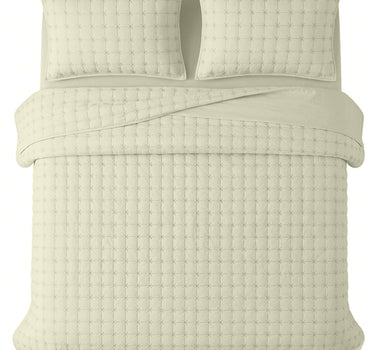 SOLACE 300GSM Cross Stitch Embroidered Quilt Bed Cover Set with 2 Pillow Covers – King Size