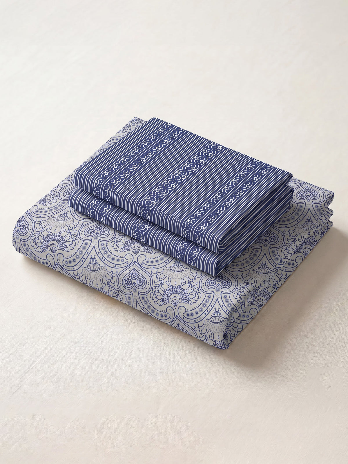 LABHAM Indigo 200TC Natura Soft Bedsheet Set With 2 Matching Pillow Covers - King Size