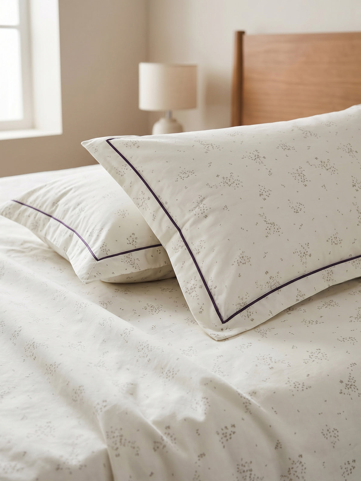 LABHAM Hemline 500TC 100% Cotton Printed King Size Bedsheet Set with 2 Matching Pillow Covers - King Size ( Mauve Meadow )