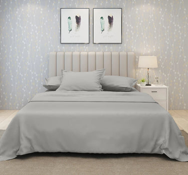 600TC Luxury King Size Pure Cotton Solid Bedsheet Set (Silver)