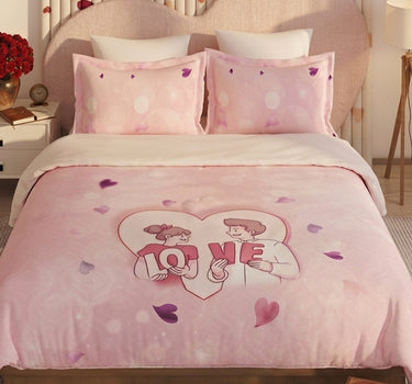 LABHAM Love Forever 200TC Natura Soft Blush Pink LOVE Couple Print Bedsheet Set With 2 Matching Pillow Covers - King Size