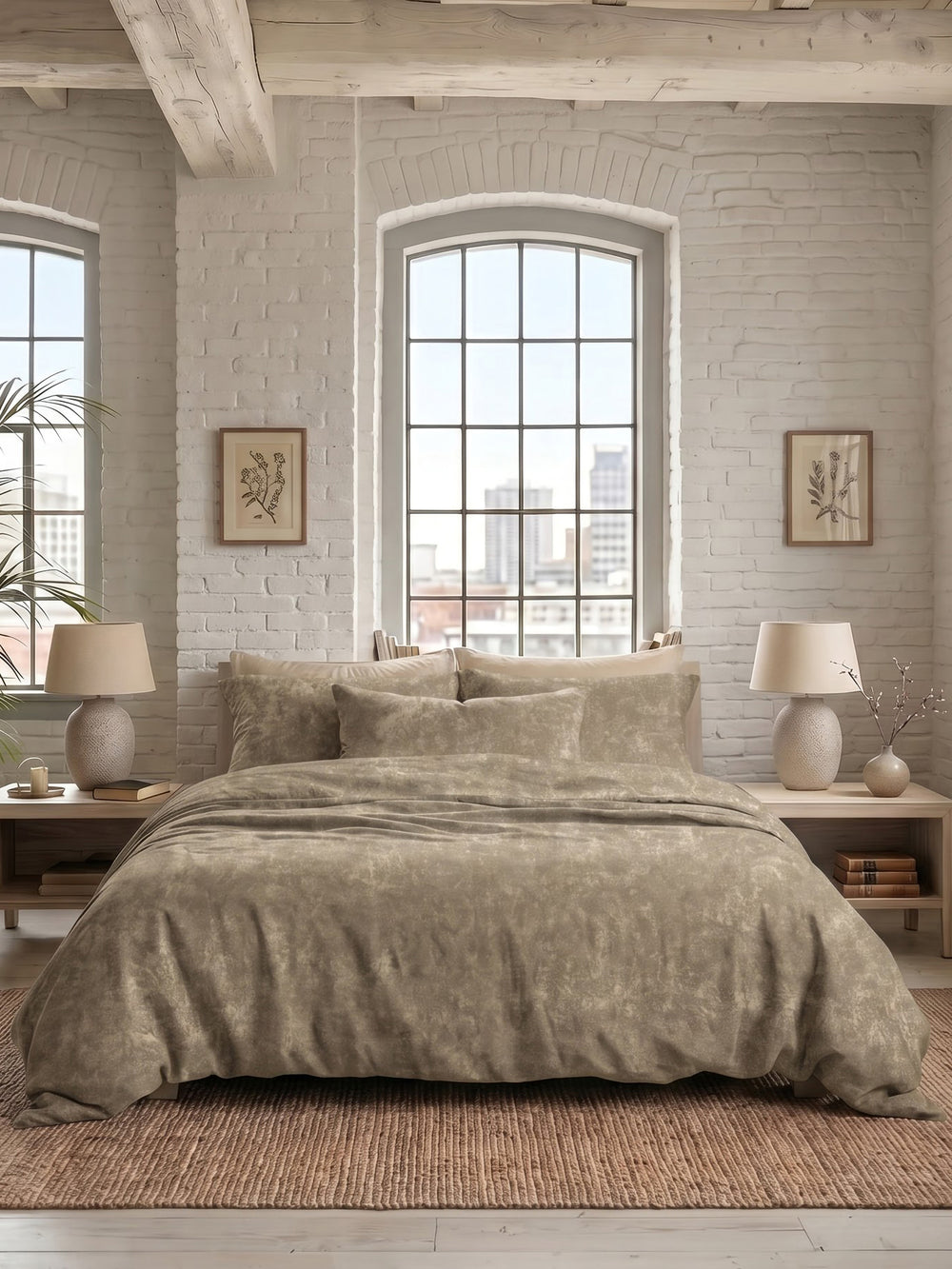 LABHAM Acid Wash 200TC NaturaSoft bedsheet in Bedsheet Set With 2 Matching Pillow Covers - King Size, styled on a king bed