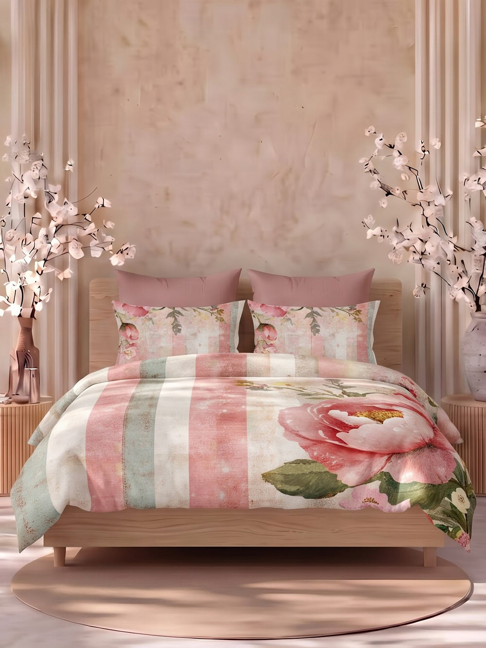 LABHAM Flora Fauna 200TC NaturaSoft bedsheet in Bedsheet Set With 2 Matching Pillow Covers - King Size, styled on a king bed