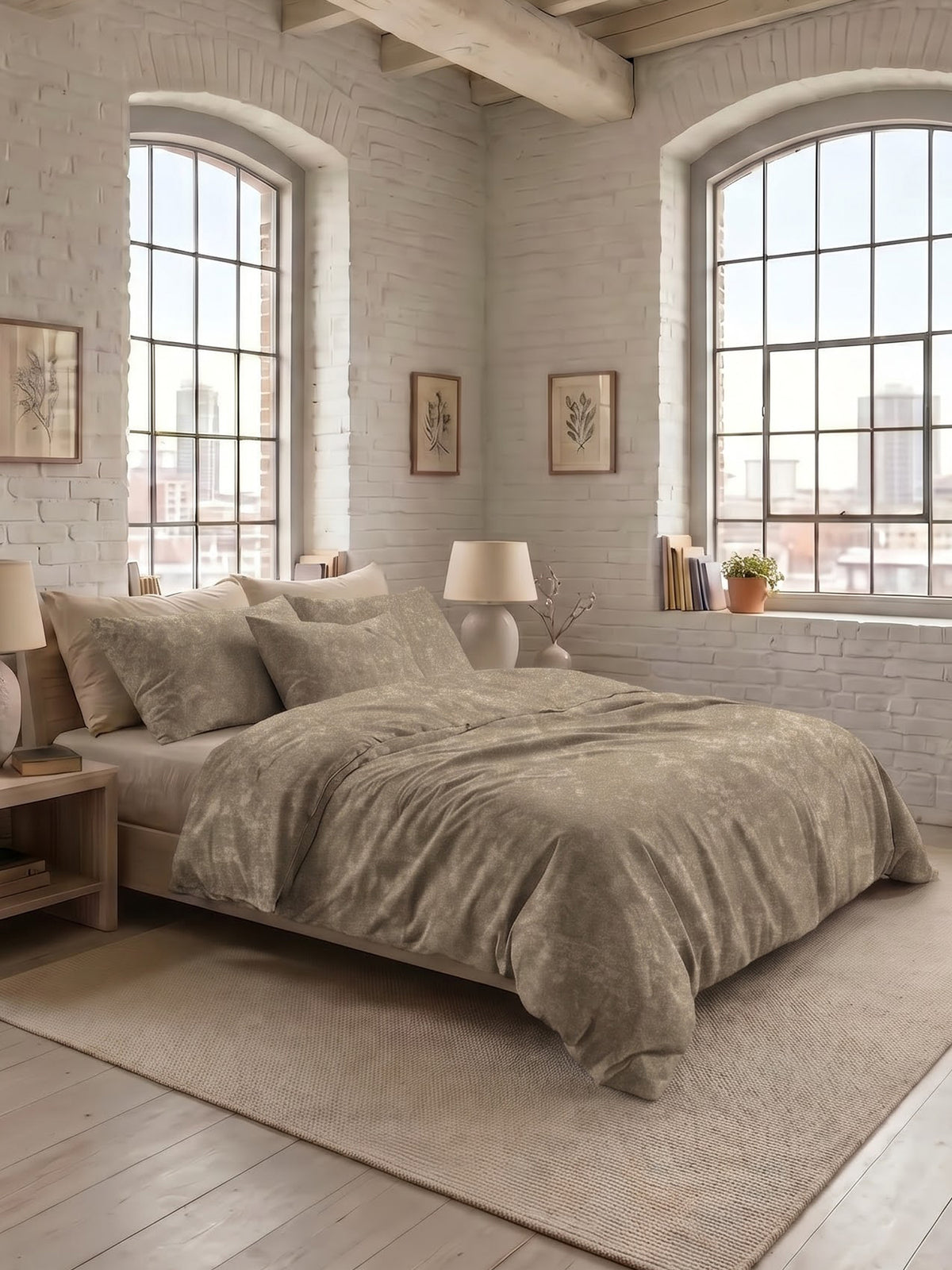 LABHAM Acid Wash 200TC Natura Soft Bedsheet Set With 2 Matching Pillow Covers - King Size