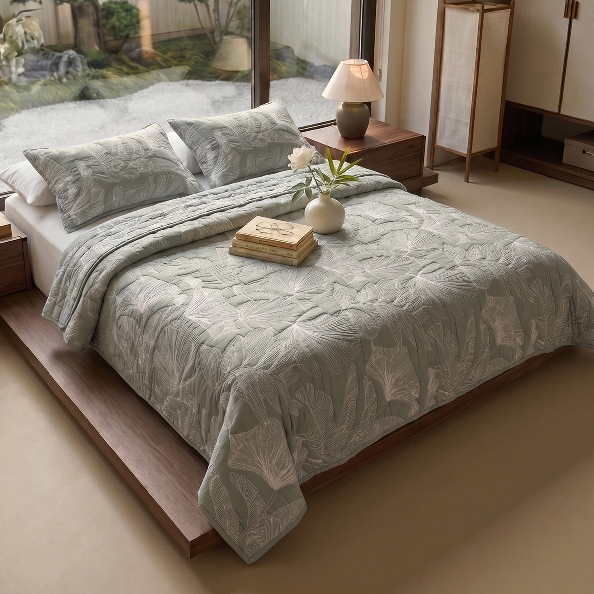Egyptian Cotton King Bedcover With 2 Pillow Covers And Multipurpose Bag
