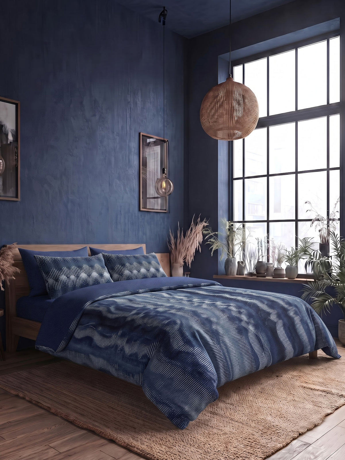 LABHAM Indigo 200TC Natura Soft Bedsheet Set With 2 Matching Pillow Covers - King Size