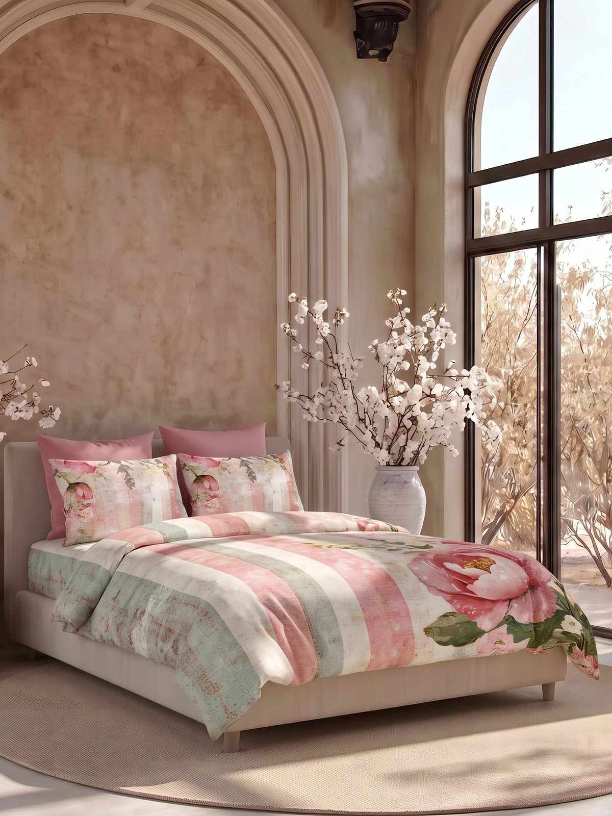 LABHAM Flora Fauna 200TC Natura Soft Bedsheet Set With 2 Matching Pillow Covers - King Size