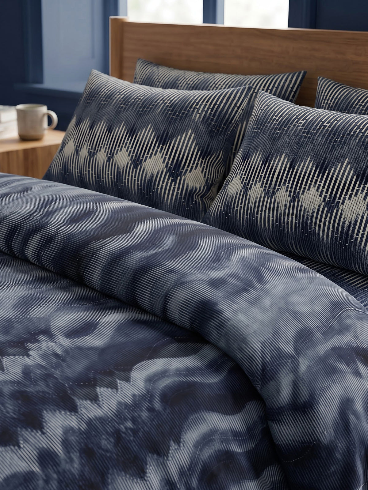 LABHAM Indigo 200TC Natura Soft Bedsheet Set With 2 Matching Pillow Covers - King Size