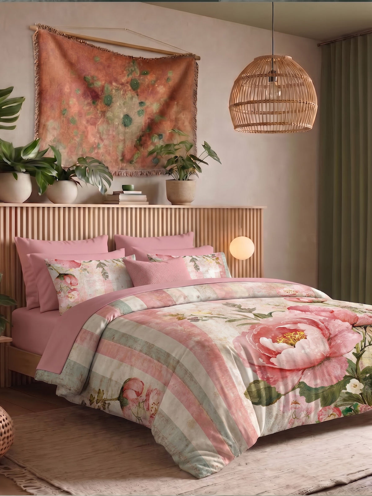 LABHAM Flora Fauna 200TC Natura Soft Bedsheet Set With 2 Matching Pillow Covers - King Size