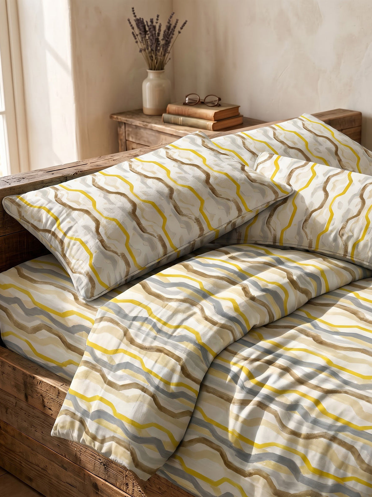 LABHAM Abstract 200TC Natura Soft Bedsheet Set With 2 Matching Pillow Covers - King Size