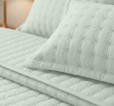 SOLACE 300GSM Cross Stitch Embroidered Quilt Bed Cover Set with 2 Pillow Covers – King Size
