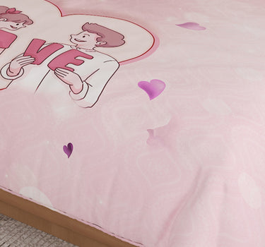 LABHAM Love Forever 200TC Natura Soft Blush Pink LOVE Couple Print Bedsheet Set With 2 Matching Pillow Covers - King Size