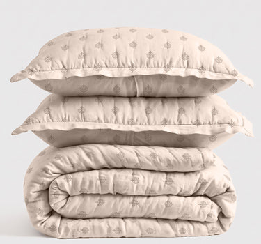 SERENITY 300GSM Multi Needle Motif Embroidered Quilt Bed Cover Set with 2 Pillow Covers – King Size