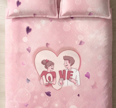 LABHAM Love Forever 200TC Natura Soft Blush Pink LOVE Couple Print Bedsheet Set With 2 Matching Pillow Covers - King Size
