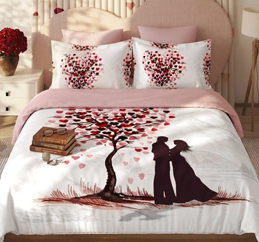 LABHAM Love Forever 200TC Natura Soft Dusty Rose Heart Tree Romance Print Bedsheet Set With 2 Matching Pillow Covers - King Size