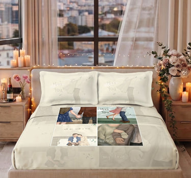Love Forever 200TC Natura Soft Vanilla Cream Memory Lane Couple Print Bedsheet Set With 2 Matching Pillow Covers - King Size