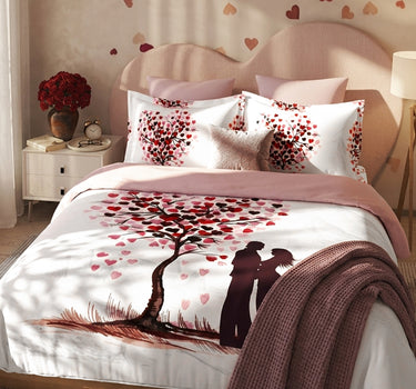 LABHAM Love Forever 200TC Natura Soft Dusty Rose Heart Tree Romance Print Bedsheet Set With 2 Matching Pillow Covers - King Size