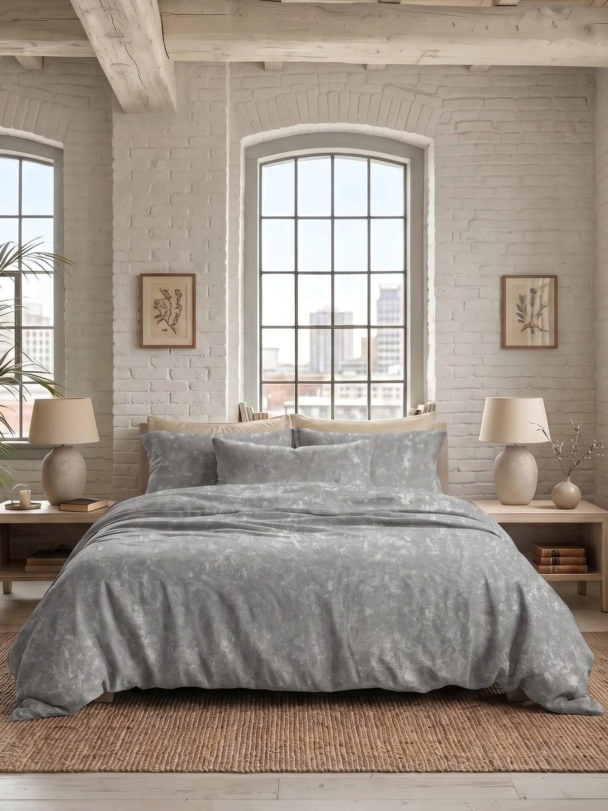 LABHAM Acid Wash 200TC Natura Soft Bedsheet Set With 2 Matching Pillow Covers - King Size