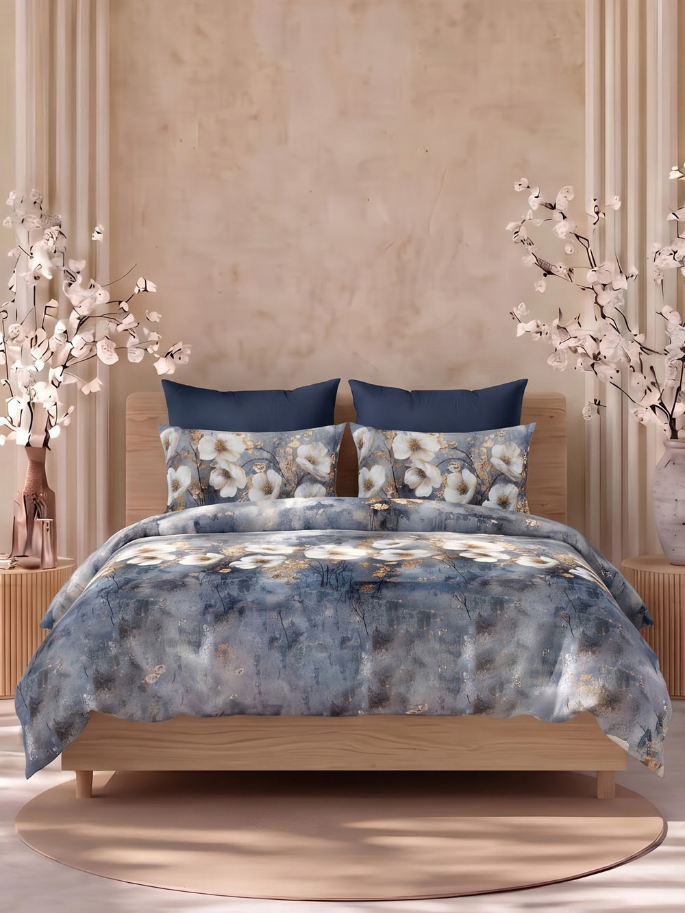 LABHAM Flora Fauna 200TC NaturaSoft bedsheet in Bedsheet Set With 2 Matching Pillow Covers - King Size, styled on a king bed