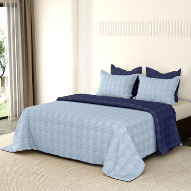 Aura Multi Needle Quilted, Reversible Bedcover (Sky Blue & Navy Blue)