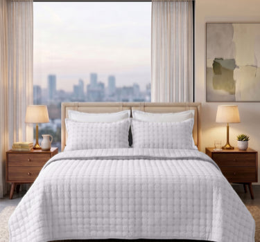 SOLACE 300GSM Cross Stitch Embroidered Quilt Bed Cover Set with 2 Pillow Covers – King Size
