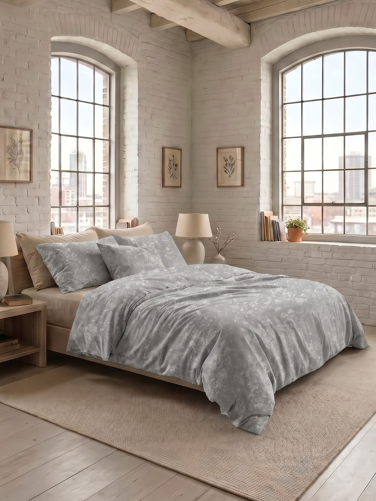 LABHAM Acid Wash 200TC Natura Soft Bedsheet Set With 2 Matching Pillow Covers - King Size