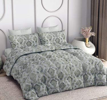 LABHAM Everyday 180TC 4Pc King Size Bedding Set - 100% Cotton, Super Soft with All Season Comfort (Paisley Floral - Green)