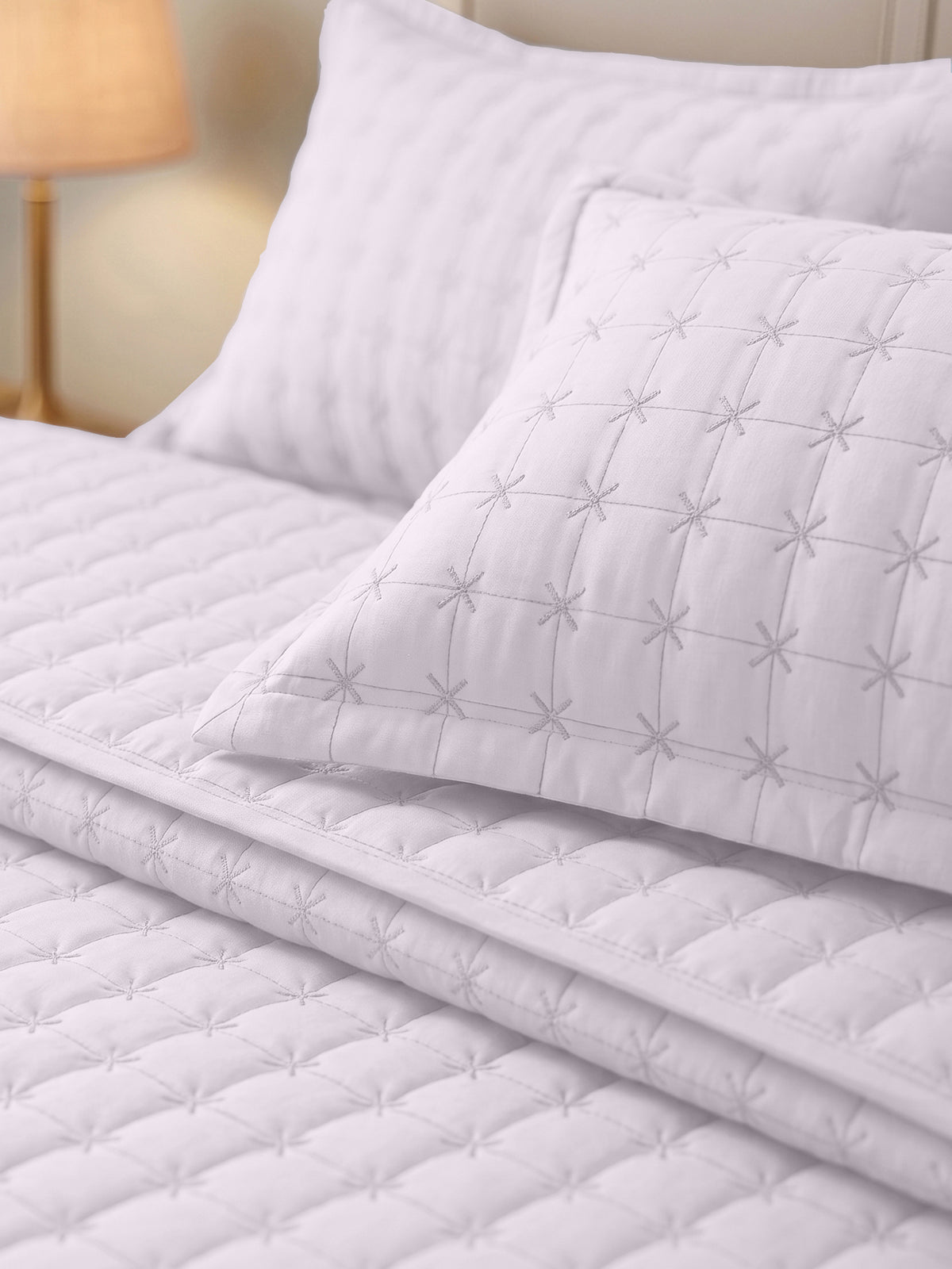SOLACE 300GSM Cross Stitch Embroidered Quilt Bed Cover Set with 2 Pillow Covers – King Size