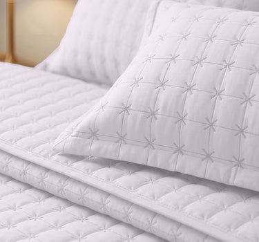 SOLACE 300GSM Cross Stitch Embroidered Quilt Bed Cover Set with 2 Pillow Covers – King Size