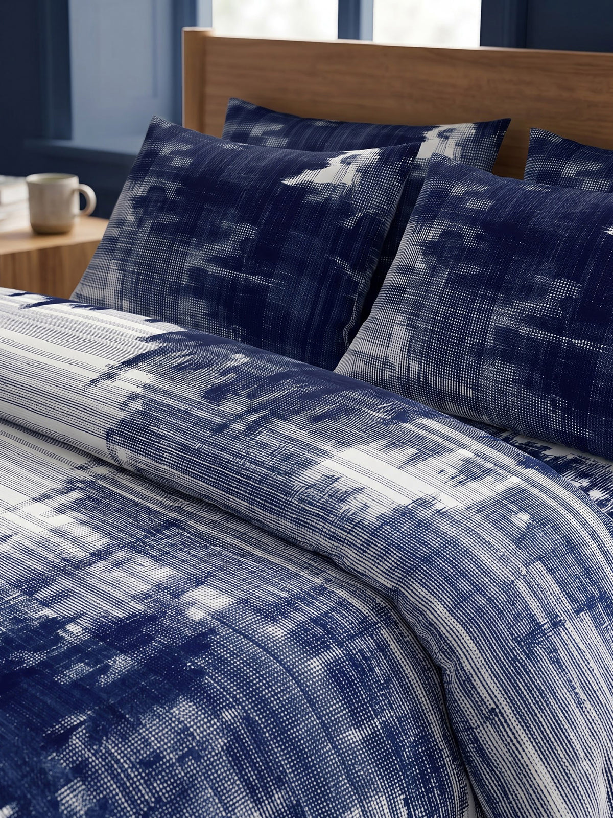 LABHAM Indigo 200TC Natura Soft Bedsheet Set With 2 Matching Pillow Covers - King Size