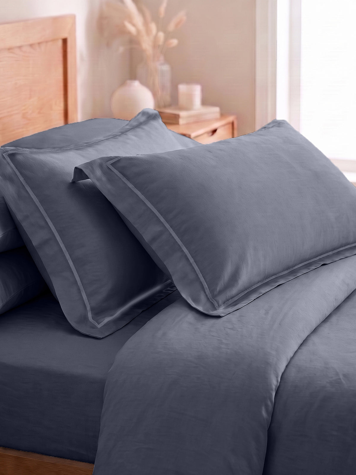 LABHAM 400TC 100% Bamboo King Size Bedsheet Set wit 2 Matching Pillow Covers - Cooling, Ultra Soft & Breathable - Denim