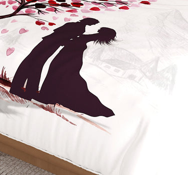 LABHAM Love Forever 200TC Natura Soft Dusty Rose Heart Tree Romance Print Bedsheet Set With 2 Matching Pillow Covers - King Size