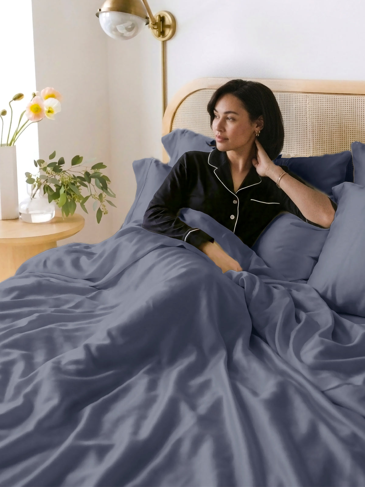 LABHAM 400TC 100% Bamboo King Size Bedsheet Set wit 2 Matching Pillow Covers - Cooling, Ultra Soft & Breathable - Denim