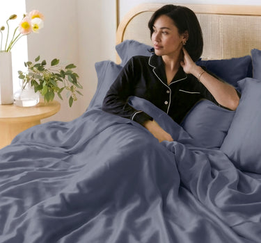 LABHAM 400TC 100% Bamboo King Size Bedsheet Set wit 2 Matching Pillow Covers - Cooling, Ultra Soft & Breathable - Denim